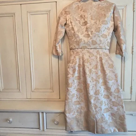 Vintage Mardi Gras 2 Piece 60s Brocade Suit Dress Champagne Color XS/ S - Picture 3 of 11